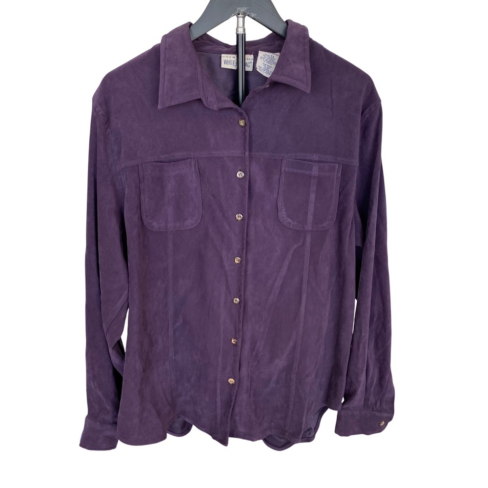 White Stag Womens XL Faux Suede Stretch Button Front Shirt Dark Sugared Plum